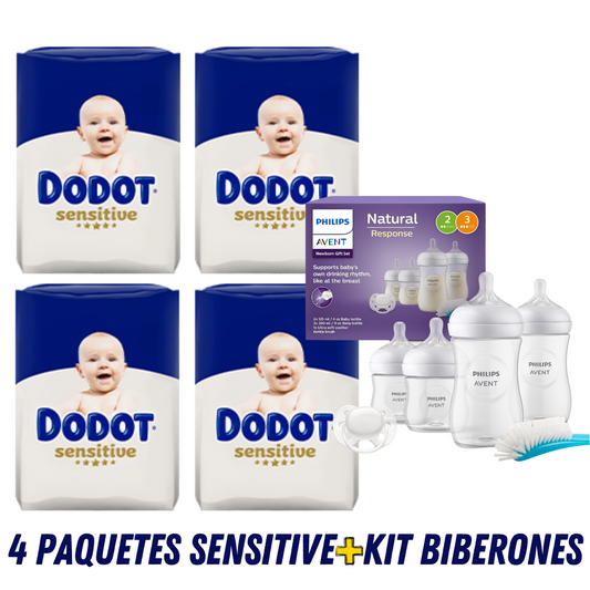[+KIT BIBERONES] 4 PAQUETES Dotbaby® Sensitive + KIT de Biberones