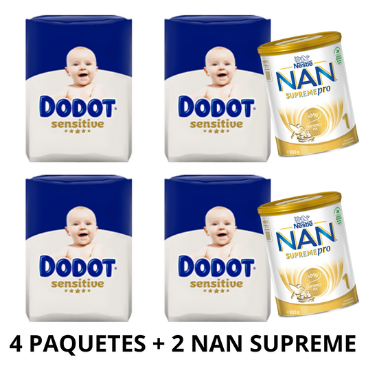 PAÑALES Dotbaby® Sensitive [4 PAQUETES + 2 LECHE NAN SUPREME]